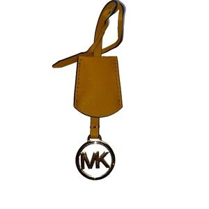Michael Kors Jet Set Mustard Yellow & Gold Leather Medallion Bag Charm Keychain